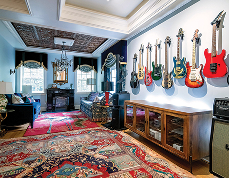 A look at the collection of guitars inside the home.