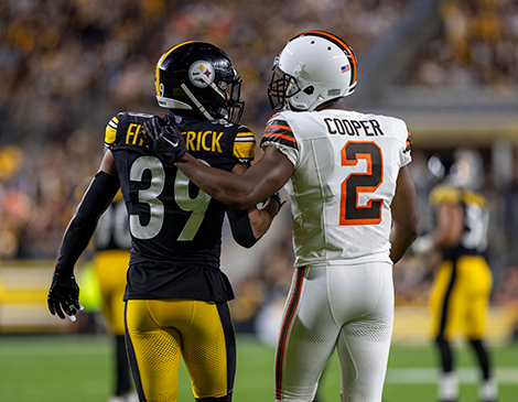Browns wide receiver Amari Cooper and Pittsburgh safety Mikah Fitzpatrick
