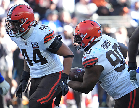 Cleveland Browns defensive lineman after an interception against the Seattle Seahawks