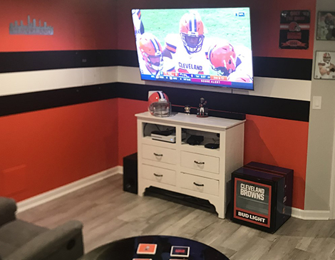 Browns-themed man cave Browns-themed man cave