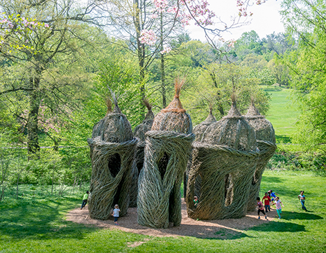  A Waltz in the Woods is one of Patrick Dougherty’s many stick sculptures. 