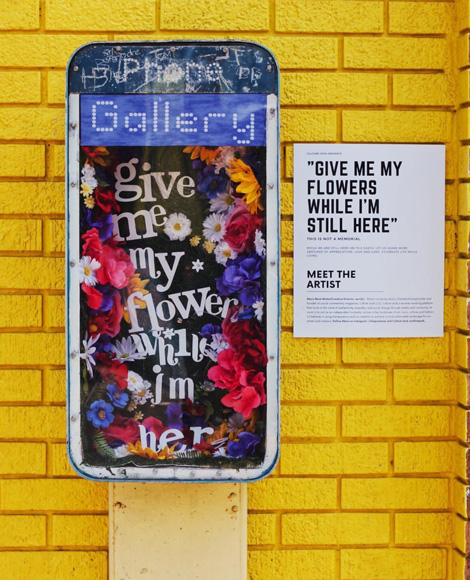 GIVE ME MY FLOWERS WHILE IM HERE, phone booth garden capsule by Alexis René Moten 