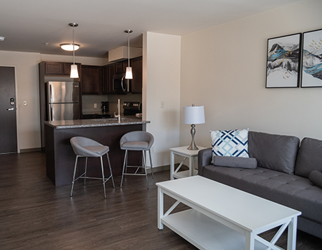 Glenville CircleNorth’s 63 one- and two-bedroom apartments have modern amenities such as granite countertops and walk-in closets.