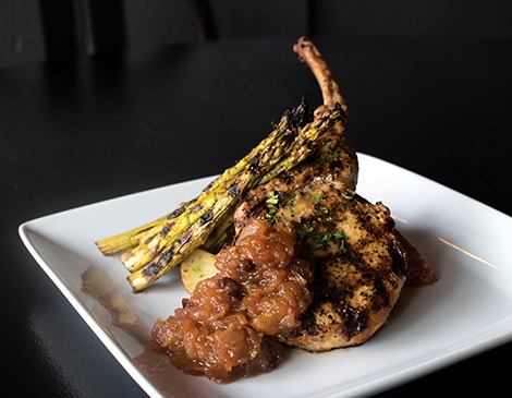 Grilled Tomahawk Pork Chop with Apple Chutney