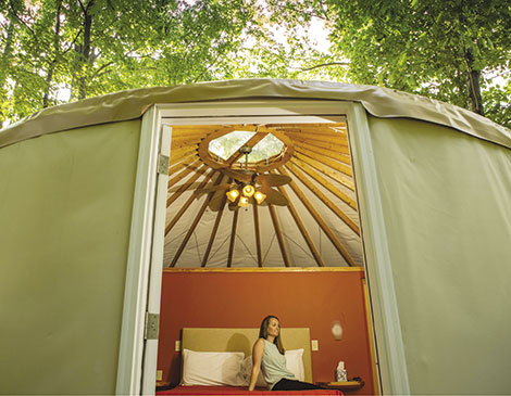 The Wilds, which offers 12 private yurts, covers 10,000 acres of land that animals such as giraffes and zebras can roam. The Wilds, which offers 12 private yurts, covers 10,000 acres of land that animals such as giraffes and zebras can roam.