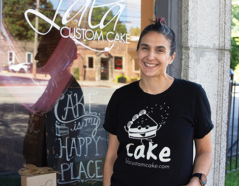Owner in front of LaLa Custom Cake in Lakewood