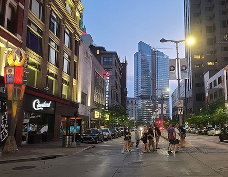  At the west end of Euclid Avenue towers the new Sherwin-Williams headquarters.