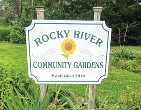 The Rocky River Community Gardens sign
