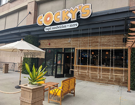 Exterior storefront of Cocky's Bagels
